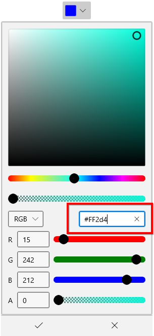 Selecting a color from hexadecimal value editor