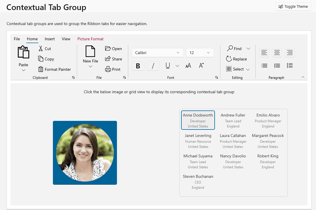 RibbonContextualTabGroup with foreground