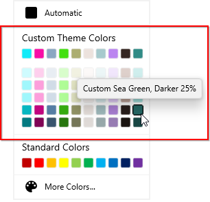 Own colors added in the theme color palette
