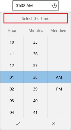 Time Picker displays the drop down time spinner header