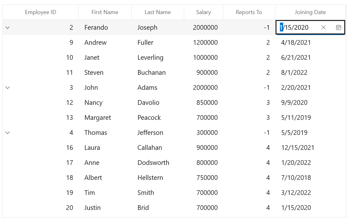 WinUI TreeGrid DateColumn with Clear Button
