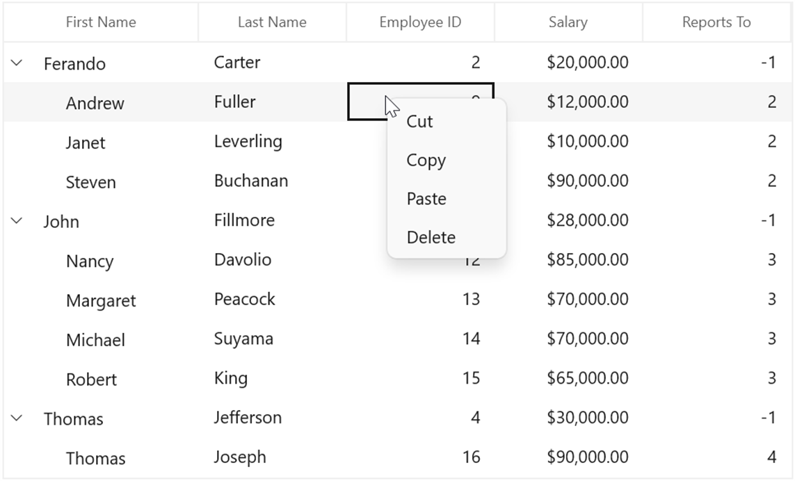 ContextFlyout added for record rows in WinUI TreeGrid