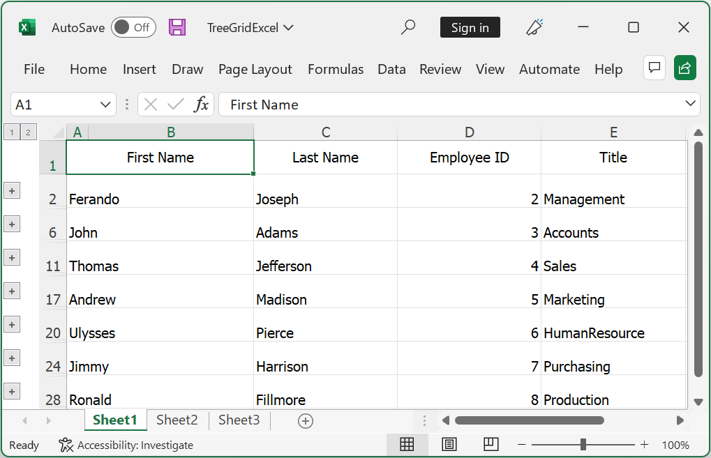 WinUI TreeGrid Data Exporting to Excel