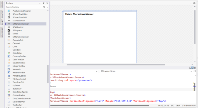 Markdown Viewer added through the Visual Studio designer