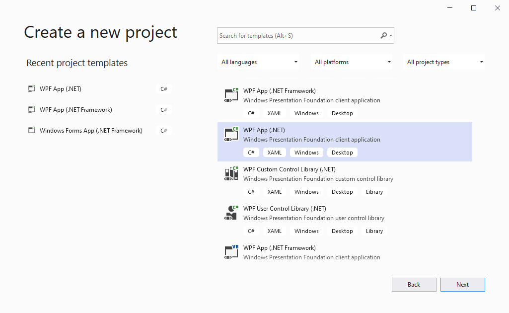 Create new project for WPF NET Core