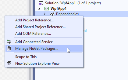 WPF NET Core showing NuGet Packages