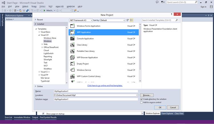 Create new WPF Project in Visual Studio