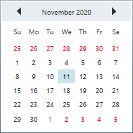 Changing previous and next month days foregroud to differentiate current month days