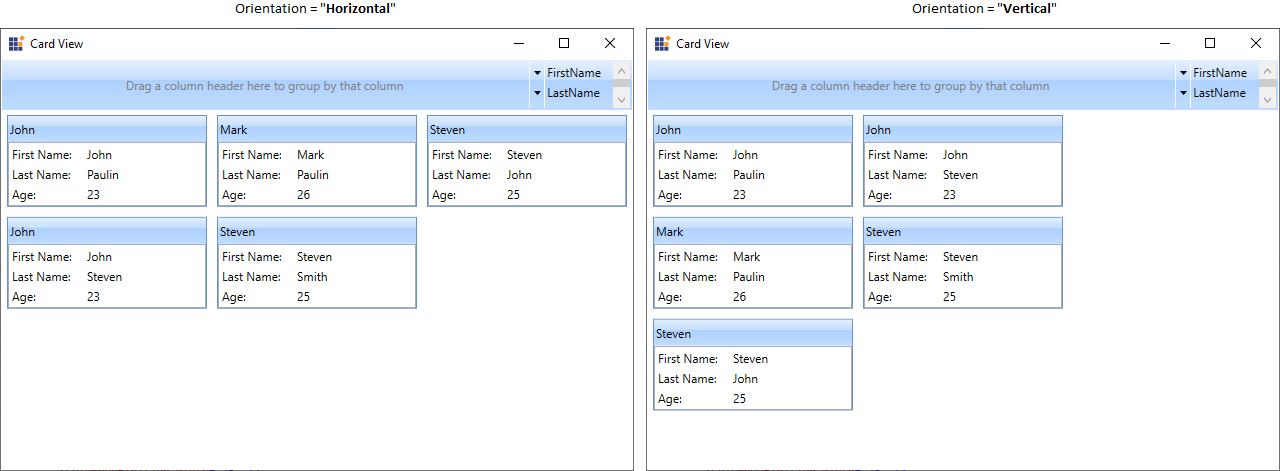 wpf card view items arranged in horizontal orientation
