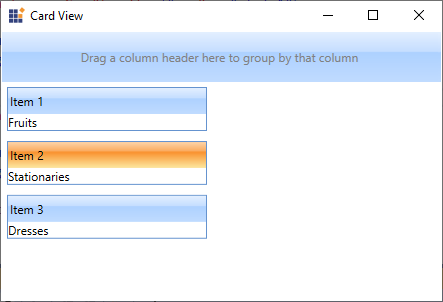 wpf card view item selected programmatically