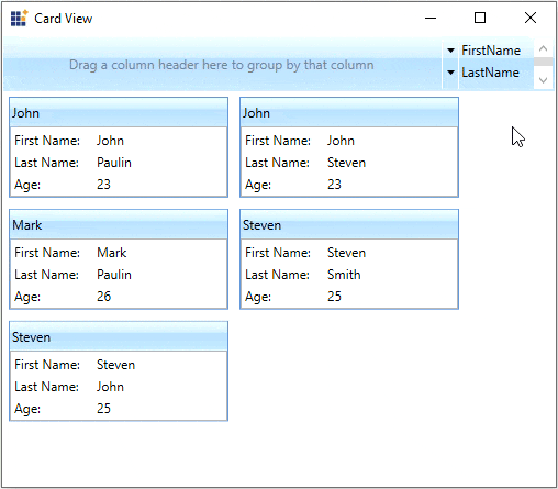 wpf card view control sort the grouped items