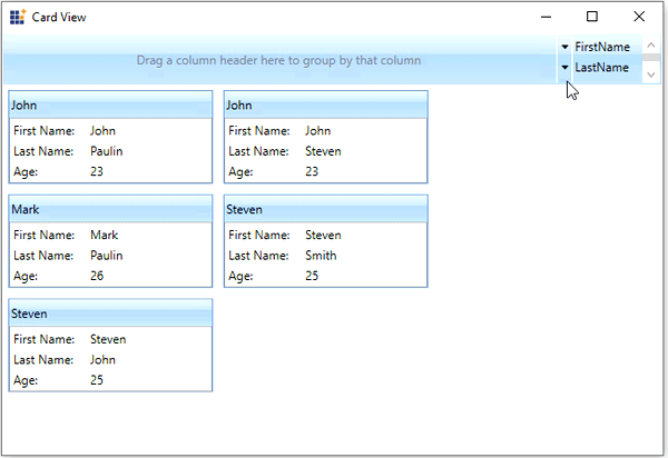 wpf card view items filetred based on the field values