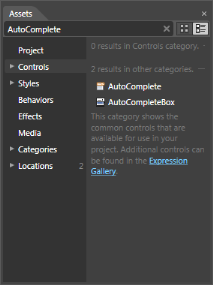Displaying the AutoComplete in Assets window