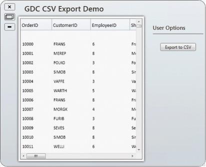 Before exporting the grid from WPF GridData control to CSV