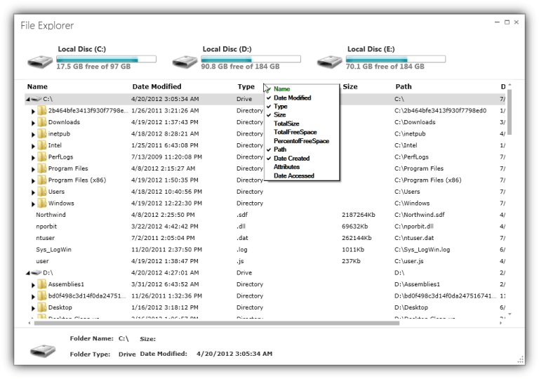 WPF Overview of file explorer in Grid Data