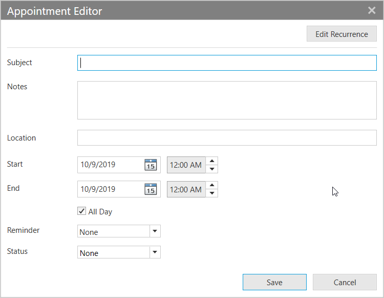 WPF Scheduler editor window