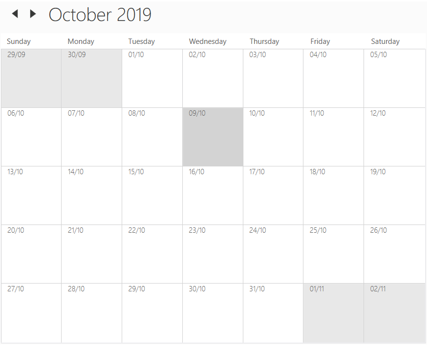 WPF Scheduler month view header date format