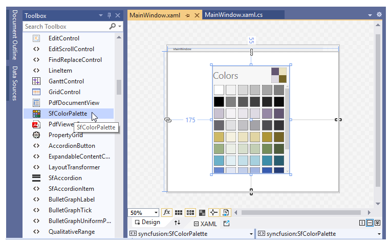 WPF Color Palette Drag and dropped from ToolBox