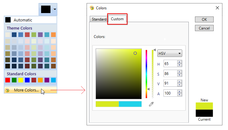 ColorPickerPalette with custom color tab