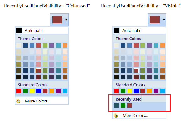 ColorPickerPalette with recently used color items