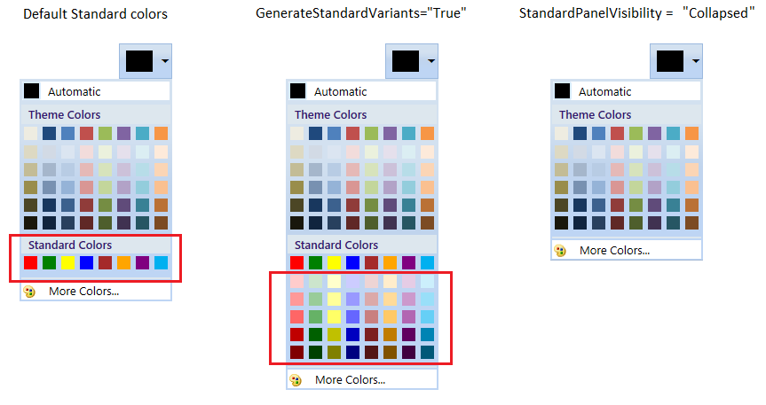 ColorPickerPalette with various standard color items