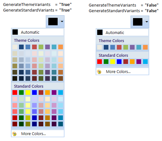 ColorPickerPalette control with theme and standard color items