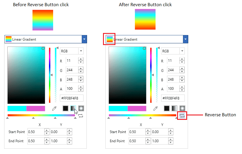 ColorPicker with gradient color reverse button