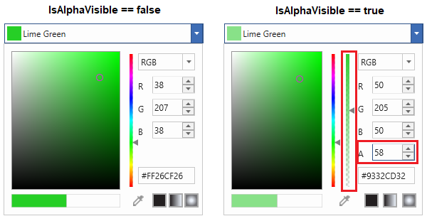 ColorPicker hides the Alpha slider and vale editor