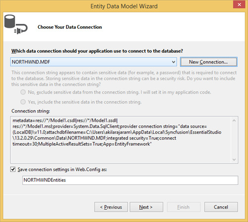 Choose the Northwind database from visual studio