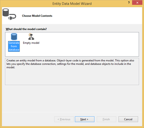 Choose the modelcontents when using the Enity framework 4.0