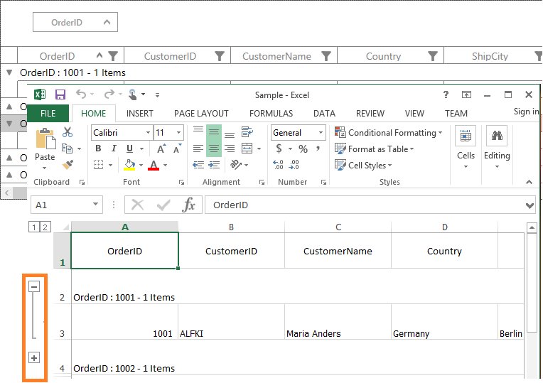 Exporting to Excel with Outlines for Groups in WPF DataGrid