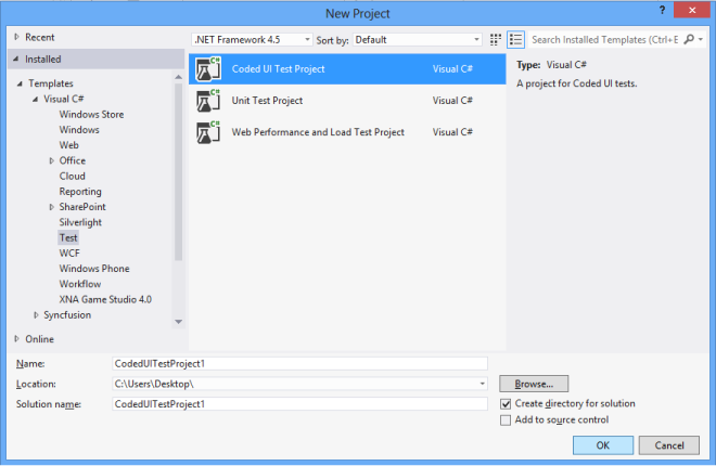 Choose the coded ui test project from visual studio