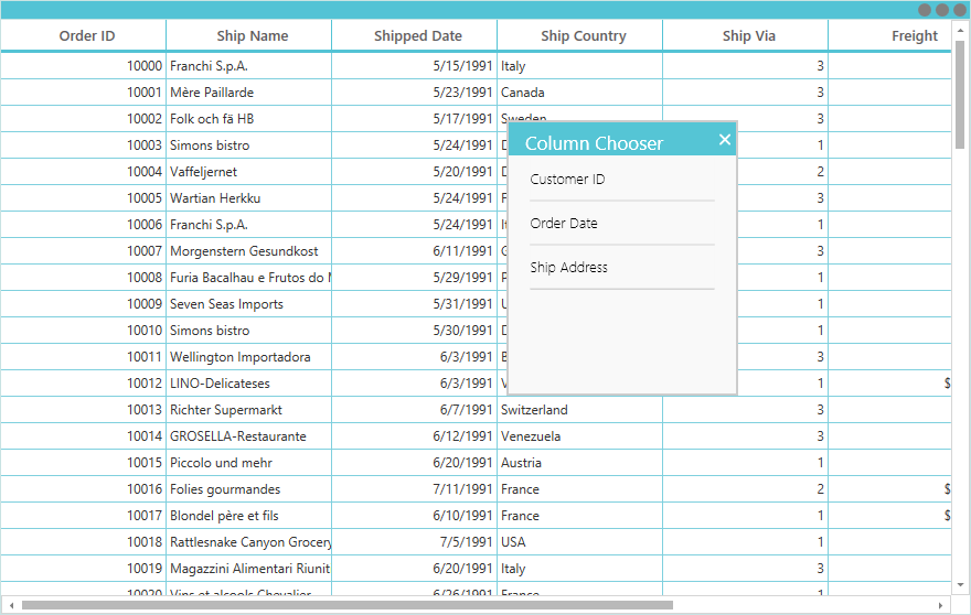 WPF DataGrid displays Column Chooser