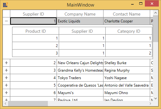 WPF DataGrid displays Master Details View based on Manual Relations