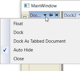 Change dock state of AutoHide window by context menu item click