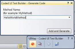 Add And Generate code in coded UI test builder