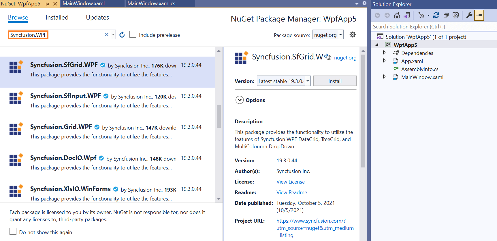 WPF NuGet Packages Search