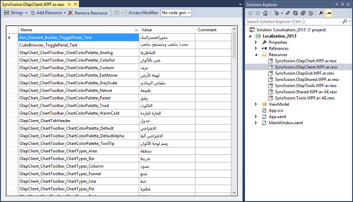 Adding the localized string in resource file