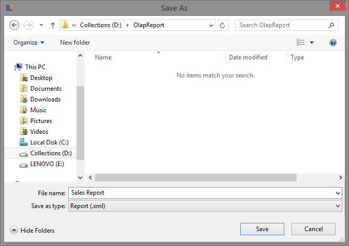 To save the report using file dialog