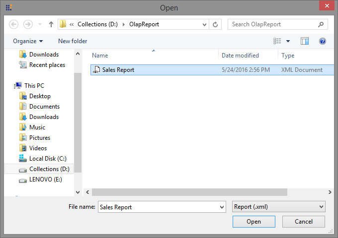 To load the report using file dialog