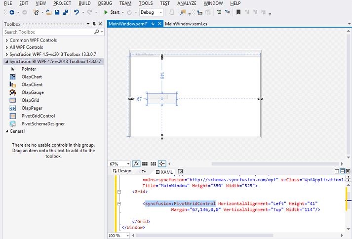 Adding pivot grid through designer