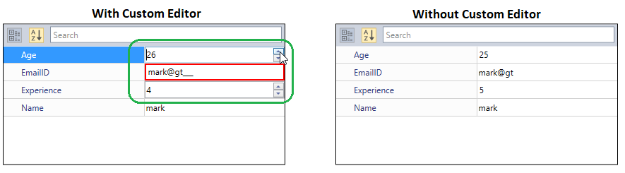 Property grid with specified custom editors