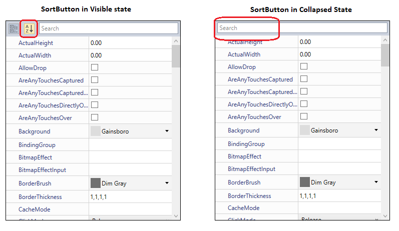 PropertyGrid with and without group button panel