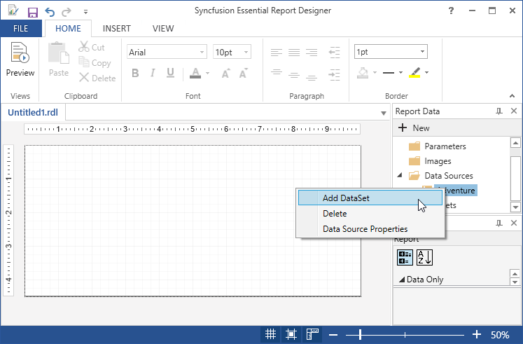 Add new data source in WPF ReportDesigner