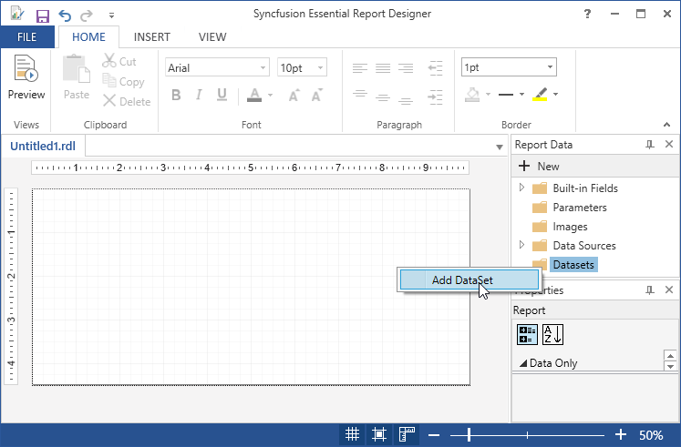 Add data set while right-click of Datasets in WPF ReportDesigner