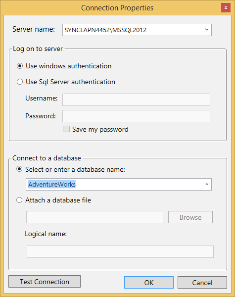 Displays select database name and server in Connection Properties window of WPF ReportDesigner