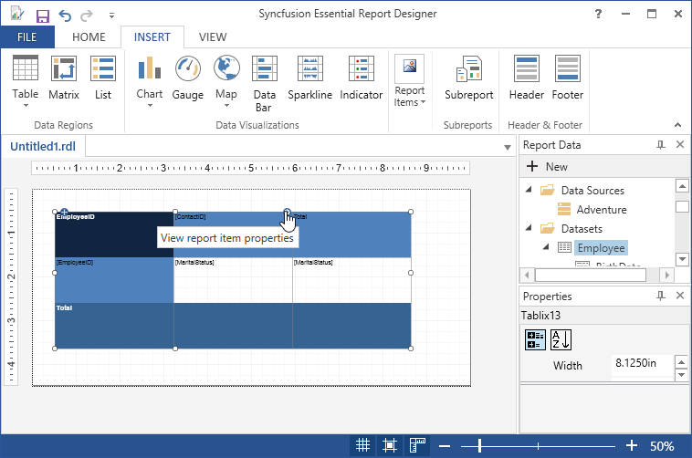Added details of employee in WPF ReportDesigner
