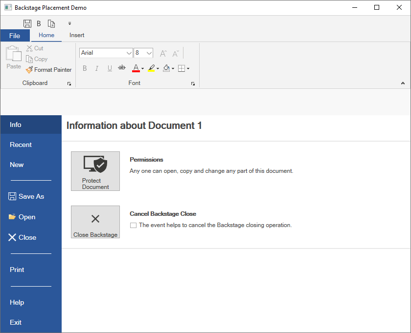 WPF Ribbon BackStage Placed in Target Element as BelowTab