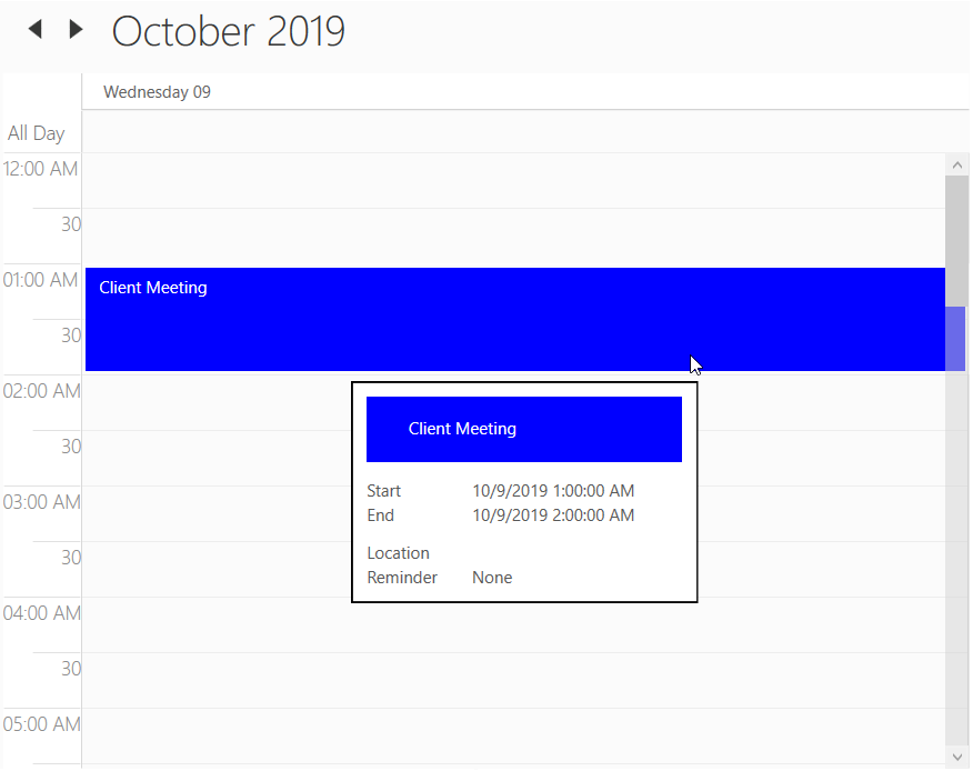 WPF Scheduler Appointment Tooltip