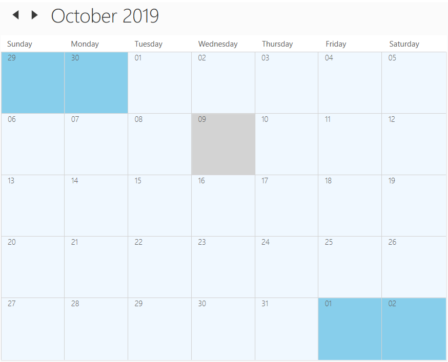 WPF Scheduler month view acitve and inactive dates background